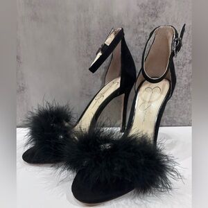 Jessica Simpson Black Feather Pearl Rhinestone Stiletto High Heels Size 7.5